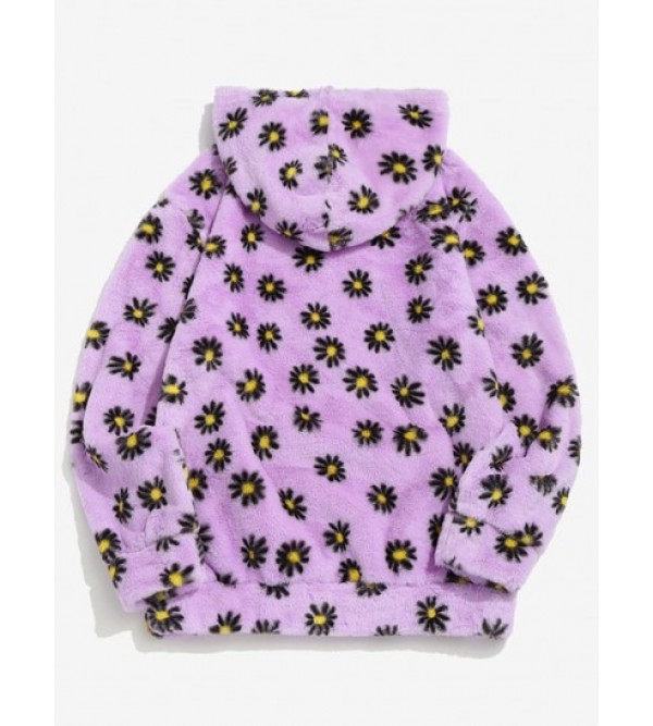 Fluffy Daisy Pattern Hoodie