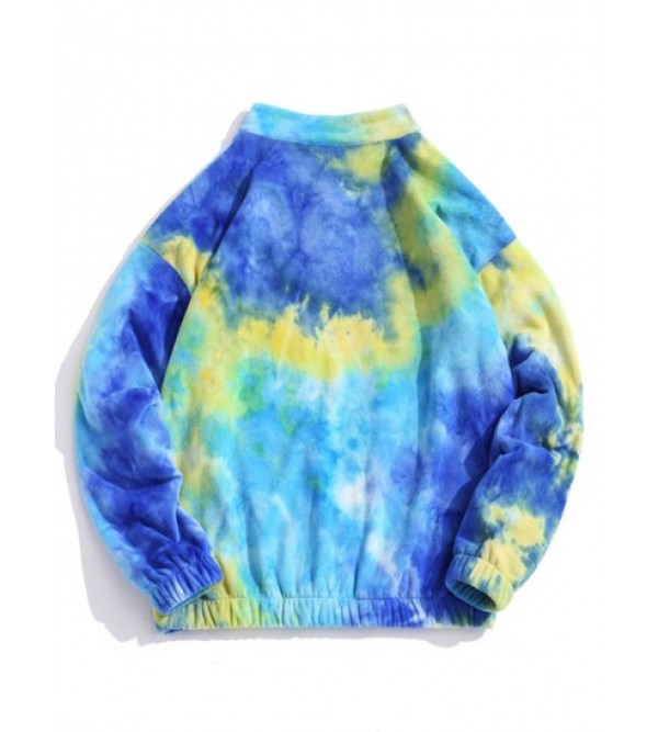 Quarter Zip Tie Dye Pattern Polar Fleece Sweatshirt