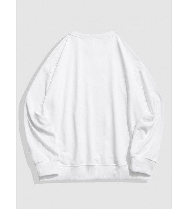 Cartoon Animal Earth  Letter Drop Shoulder Sweatshirt