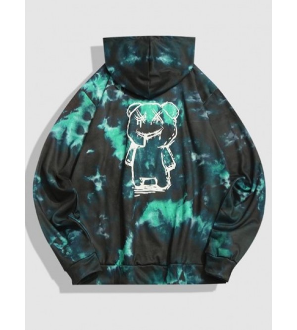 Cartoon Bear Tie Dye Print Pullover Hoodie