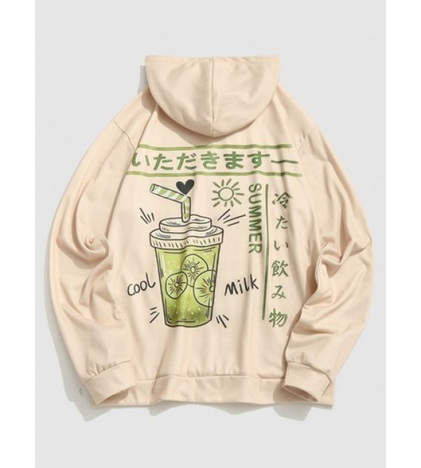 Cartoon Drink Print Japanese Graphic Hoodie