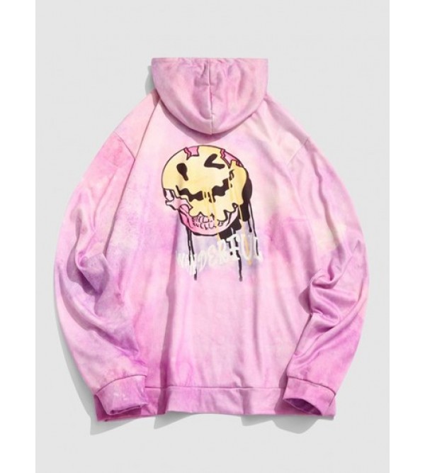 Cartoon Face Tie-dye Print Graphic Hoodie