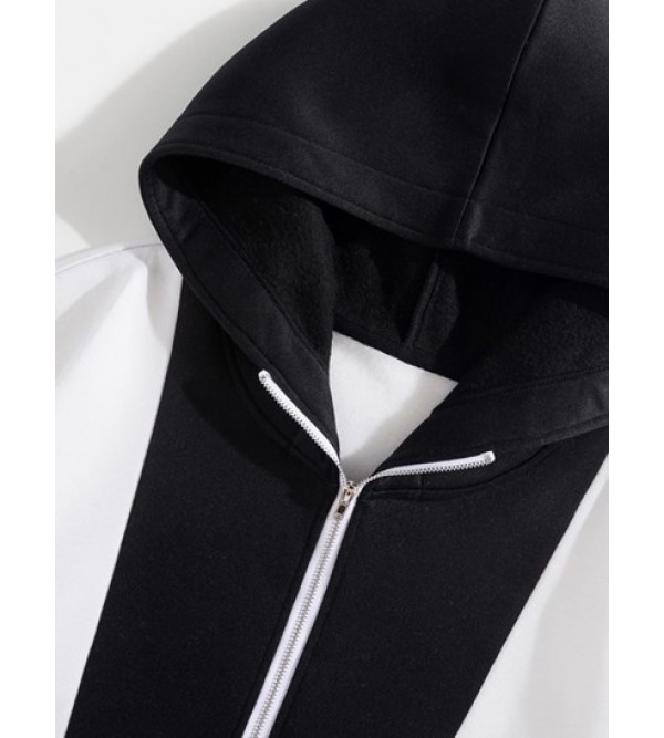 Colorblock Half Zip Fleece-lined Hoodie