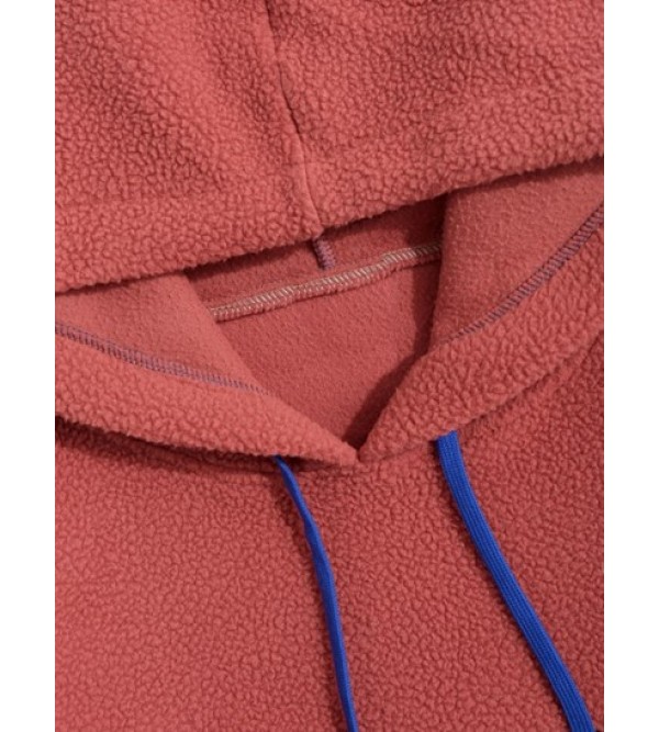 Front Pocket Two Tone Colorblock Fleece Faux Shearling Fluffy Oversized Hoodie