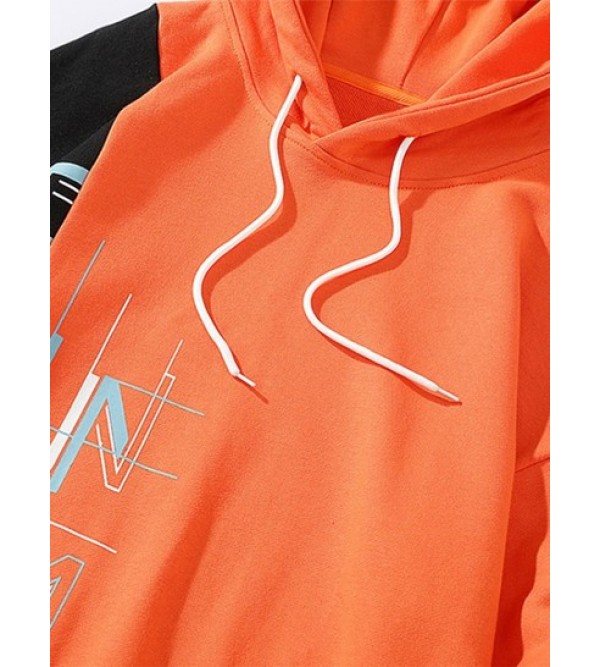 Colorblock Splicing Letter Print Hoodie