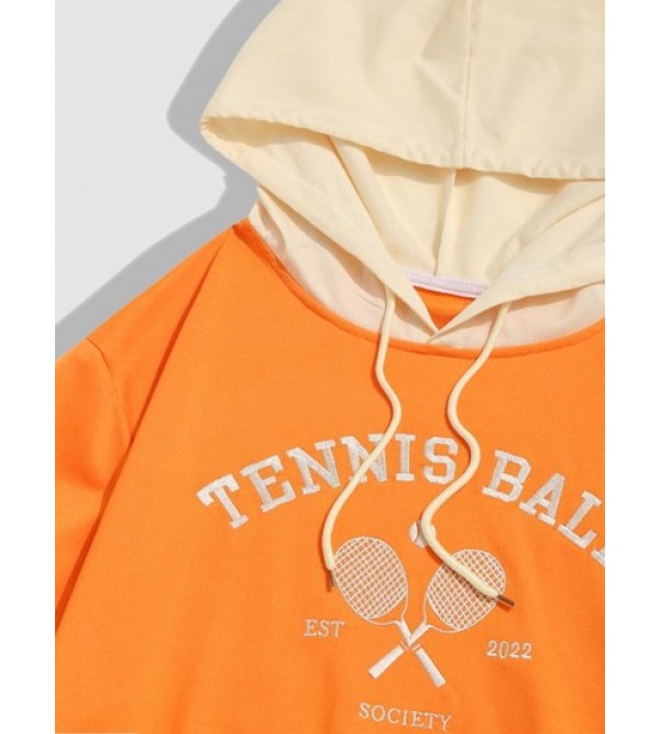 Streetwear Tennis Ball Embroidery Colorblock Hoodie