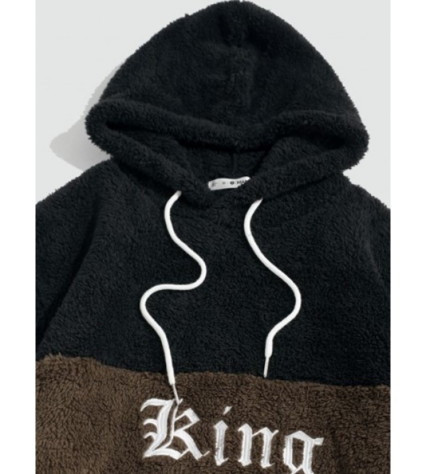 King Embroidered Colorblock Fluffy Hoodie