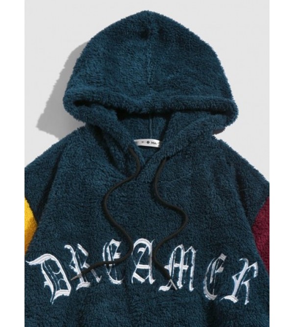 DREAMER Embroidered Color Block Fuzzy Hoodie