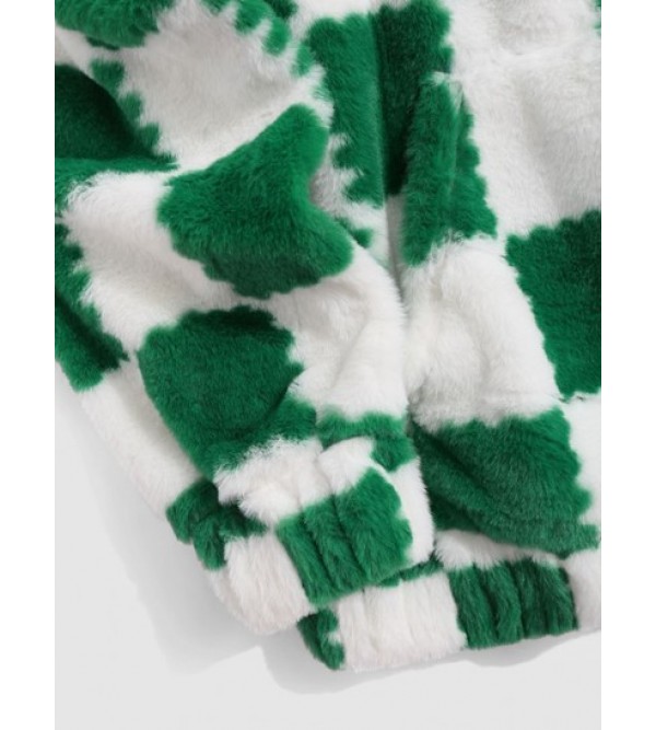 Checkered Pattern Fluffy Hoodie