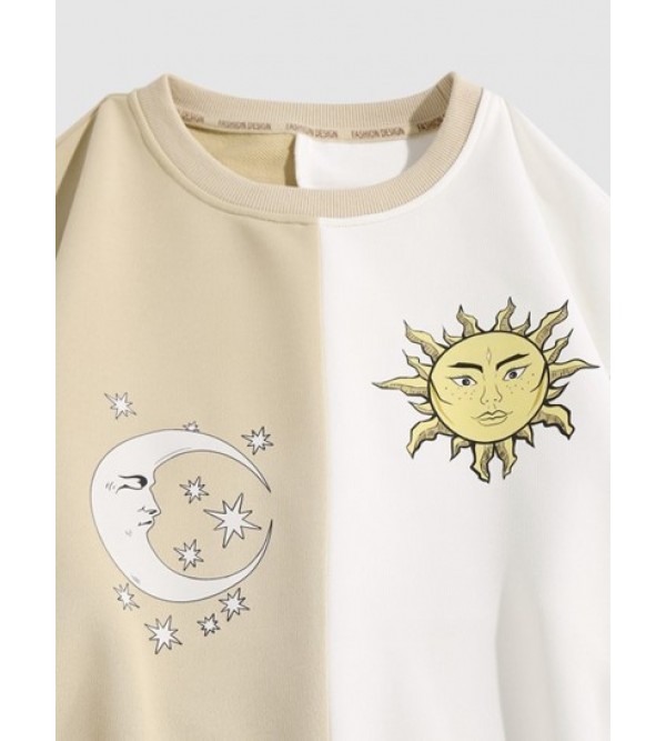 Streetwear Celestial Sun And Moon Two Tone Sweatshirt