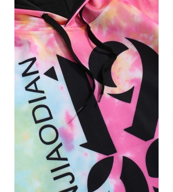 Tie Dye Letter Print Kangaroo Pocket Graphic Hoodie