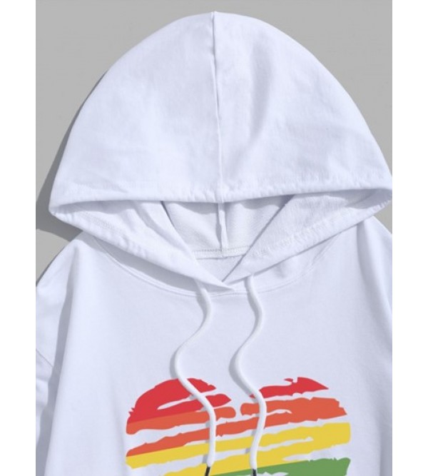 Colorful Painted Heart Graphic Drawstring Pouch Pocket Hoodie