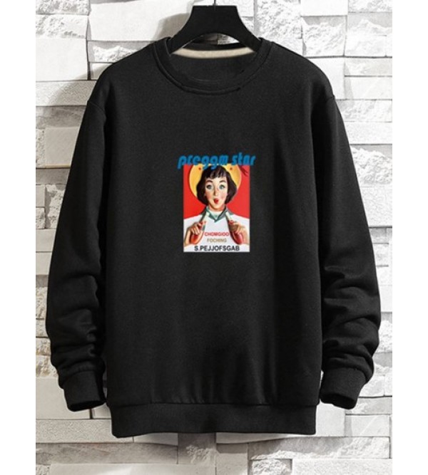 Photographic Print Rib-knit Trim Pullover Sweatshirt