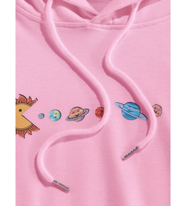 Cartoon Solar System Print Funny Hoodie