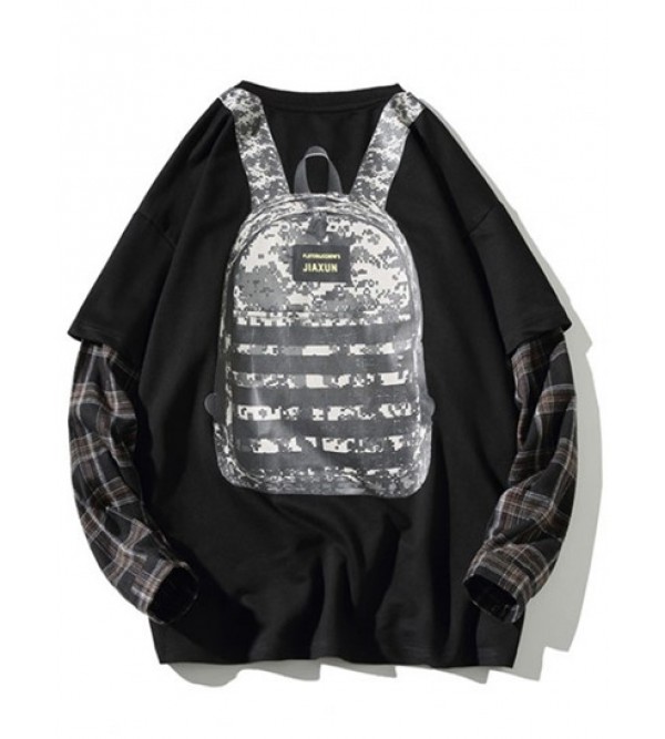 Backpack Print Plaid Faux Twinset Sweatshirt