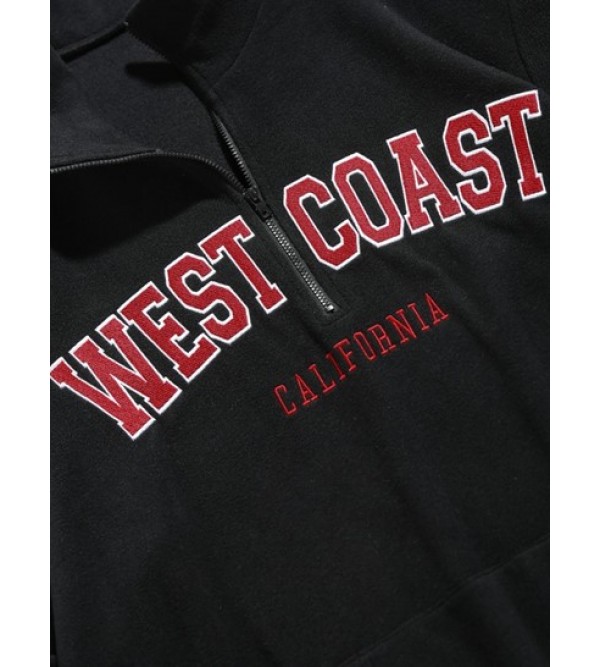 Zipper Design WEST COAST Letter Embroidery Essentials Polar Fleece Sweatshirt