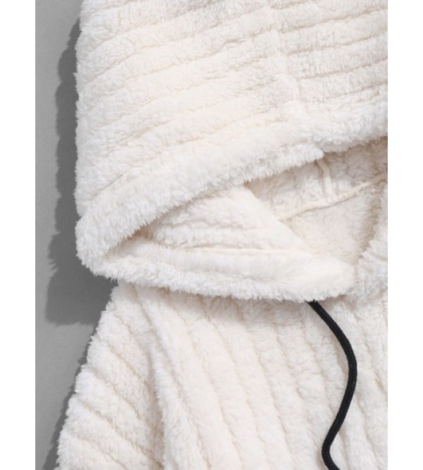 Kangaroo Pocket Striped Fluffy Hoodie