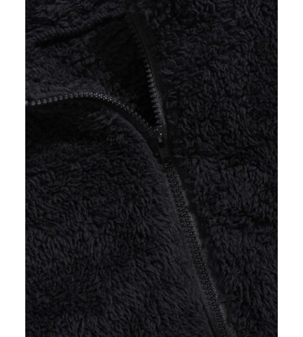 Faux Fur Fluffy Fleece Quarter Zip Label Patch Design Sweatshirt