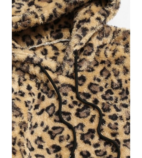 Leopard Pattern Applique Fleece Fluffy Hoodie