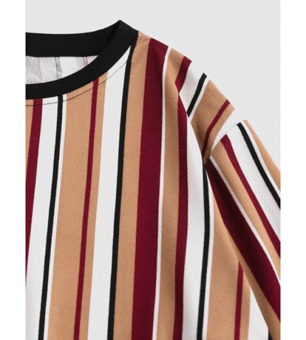 Striped Pattern Patched Sweatshirt