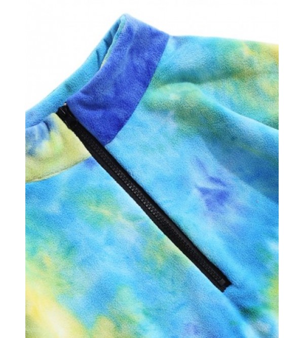 Quarter Zip Tie Dye Pattern Polar Fleece Sweatshirt