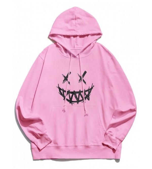 Happy Face Graphic Pouch Pocket Casual Hoodie