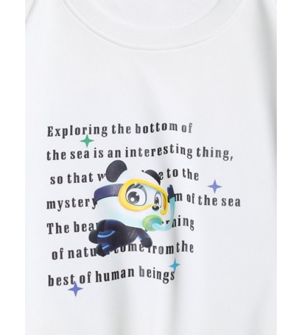 Cartoon Animal Text Print Drop Shoulder Sweatshirt