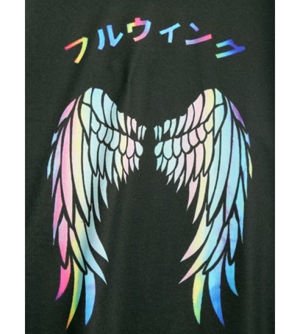 Y2K Aesthetic Colorful Wings Print Graphic Hoodie