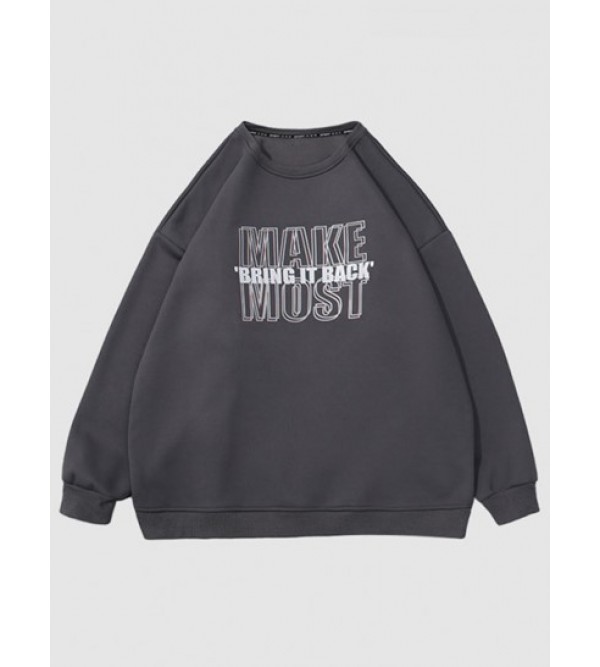 Letter Print Fleece-lined Drop Shoulder Sweatshirt