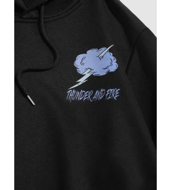 Streetwear Thunder And Fire Flame Print Hoodie