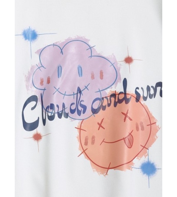 Cartoon Clouds And Sun Graphic Drop Shoulder Sweatshirt