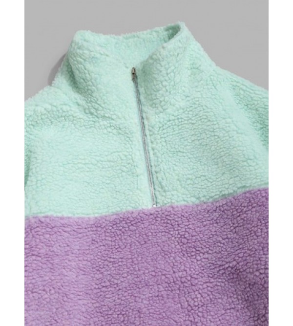 Colorblock Quarter Zip Fleece Teddy Sweatshirt