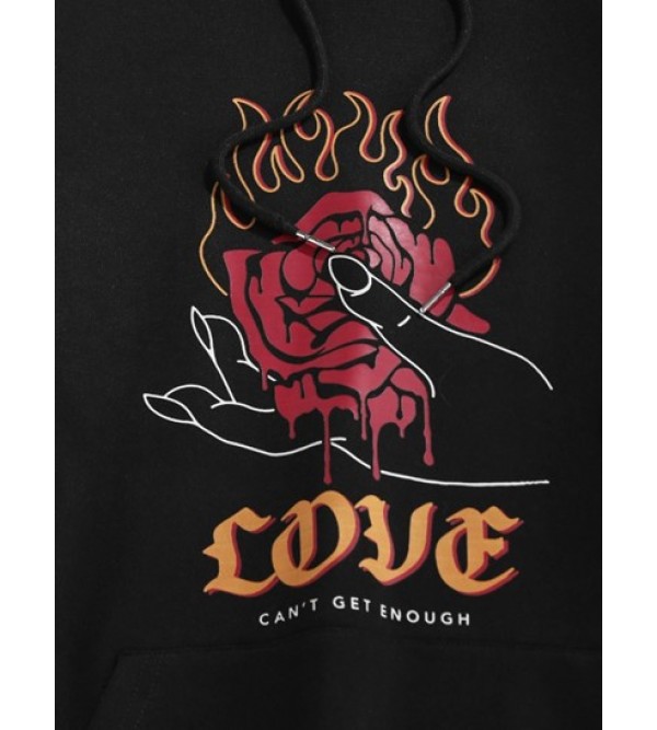 Streetwear Flower Rose Flame Hand Print Graphic Hoodie