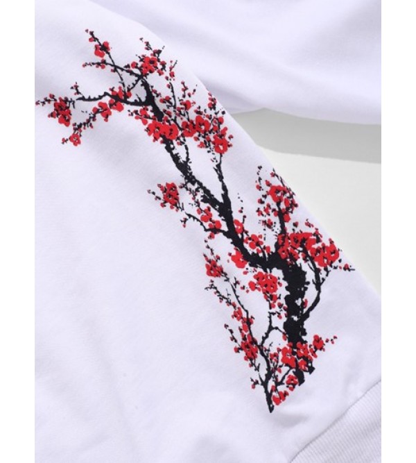 Hanzi Slogan Flowers Print Oriental Sweatshirt