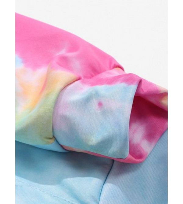 Tie Dye Letter Print Kangaroo Pocket Graphic Hoodie