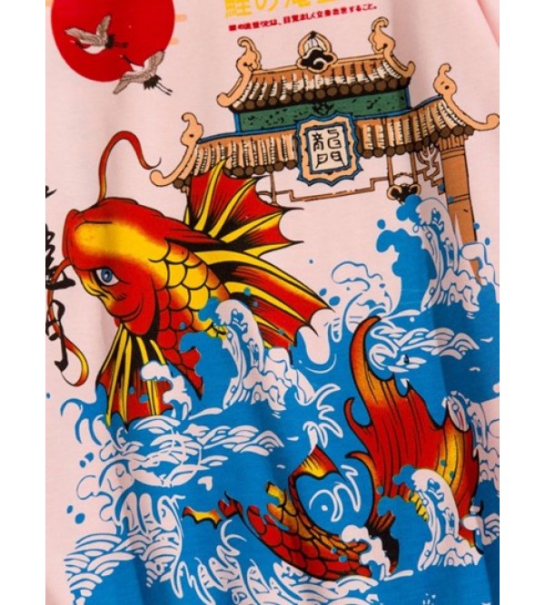 Carp Leaping Over Dragon Gate Chinoiserie Y2K Aesthetic Crewneck Sweatshirt