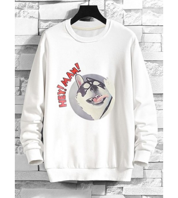 Cartoon Dog Print Rib-knit Trim Sweatshirt