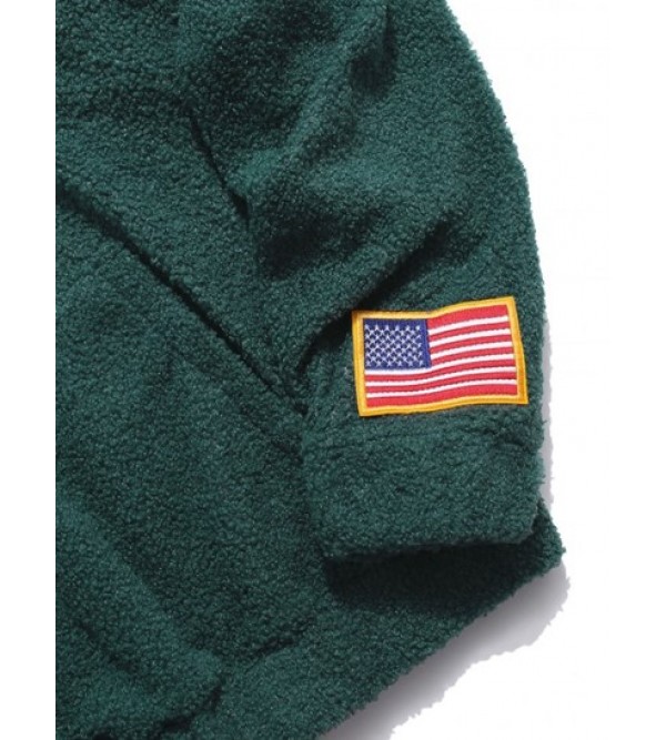 Quarter Zip Dreamer Embroidery American Flag Patch Fleece Teddy Hoodie