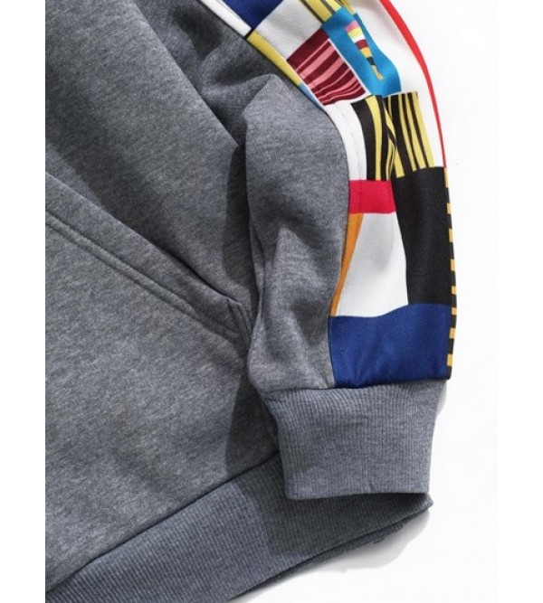 Geometric Pattern Front Pocket Fleece Hoodie