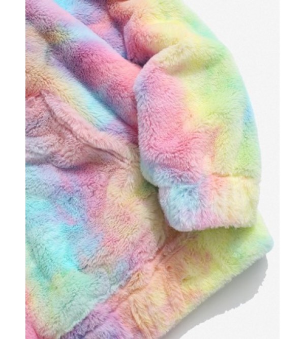 Tie Dye Pattern Butterfly Embroidered Fluffy Fleece Hoodie