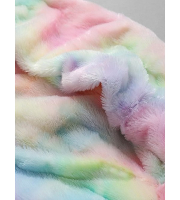 Tie Dye Faux Fur Half Zipper Fluffy Hoodie