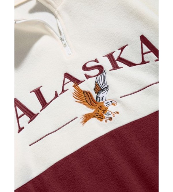 Quarter Zip Design ALASKA Embroider Two Tone Polar Fleece Sweatshirt