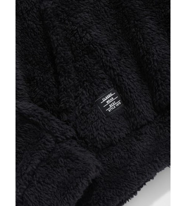 Faux Fur Fluffy Fleece Quarter Zip Label Patch Design Sweatshirt