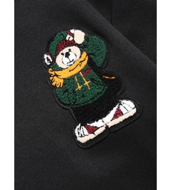 Cartoon Bear Terry Embroidered Thermal Fleece-lined Sweatshirt