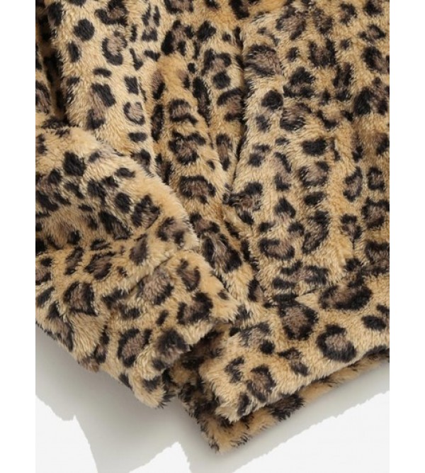 Leopard Pattern Applique Fleece Fluffy Hoodie