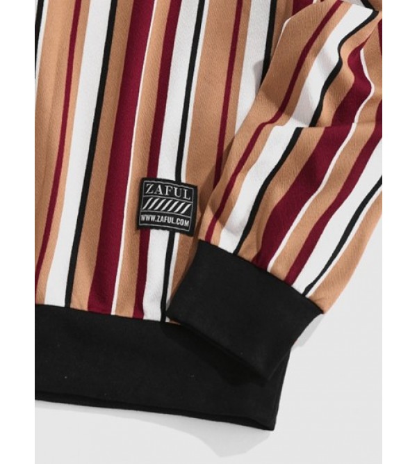 Striped Pattern Patched Sweatshirt