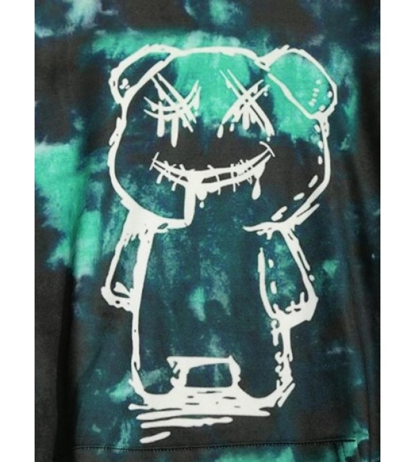 Cartoon Bear Tie Dye Print Pullover Hoodie