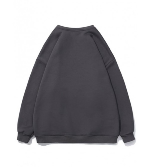 Letter Print Fleece-lined Drop Shoulder Sweatshirt