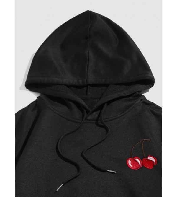 Streetwear Cherry Embroidery Pouch Pocket Hoodie