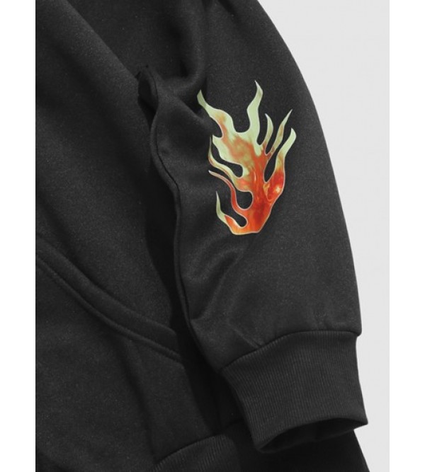 Streetwear Flame Car Graphic Fleece-lined Streetwear Hoodie